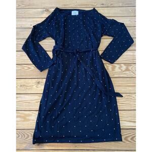 SLSF Sarah Liller Dot Long Sleeve Dress Size Medium Women’s Black Boatneck